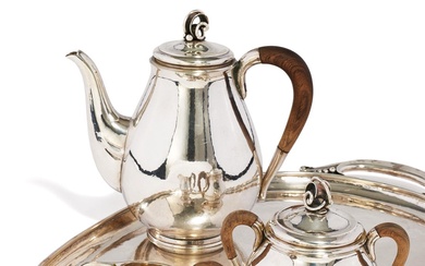 SILVER COFFEE SET WITH MARTELLEE SURFACE AND VEGETABLE FINIALS