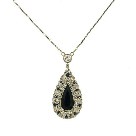 Sapphire Diamond Platinum Yellow Gold PENDANT Necklace