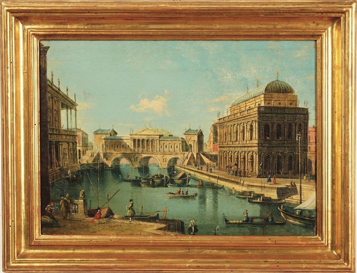 Scuola del XIX secolo Veduta fantastica di Venezia