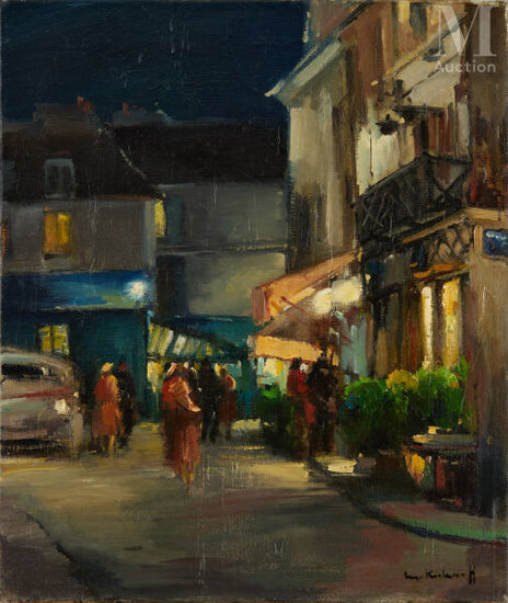 Serge Kislakoff (Yalta 1897-Reims 1980) Le soir, rue animée Huile...