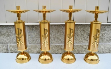 Set of 4 Nice Older Bronze Altar Candlesticks + 16" ht.