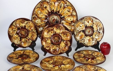 Set of 8 French Majolica oyster plates and 1 platter