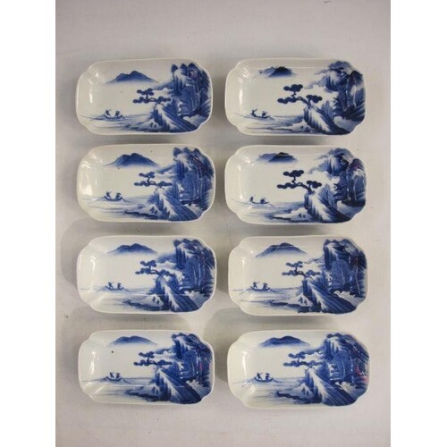 Set of eight Chinese porcelain oblong dishes, each individua...