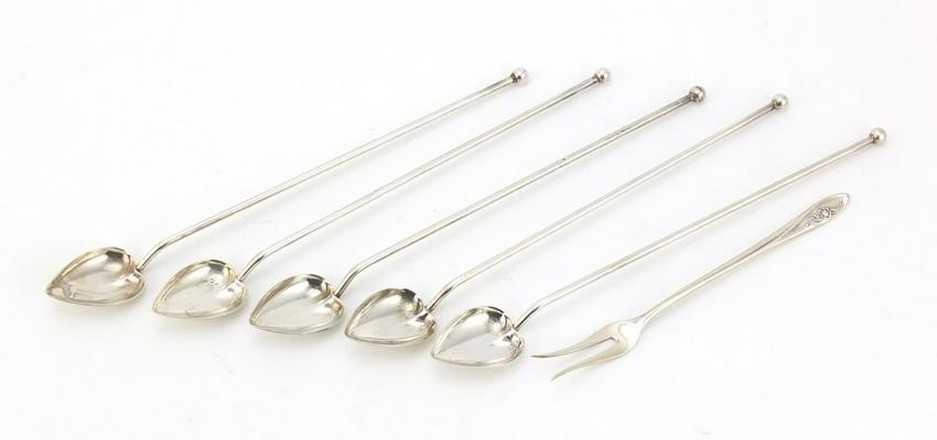 Set of five sterling silver iced tea spoons by Wallace