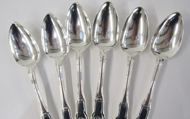 Set of six George III silver dessert forks, hourglass-patter...