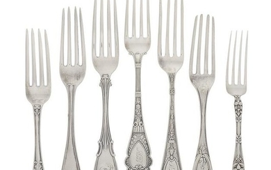 Seven American Silver Dinner Forks