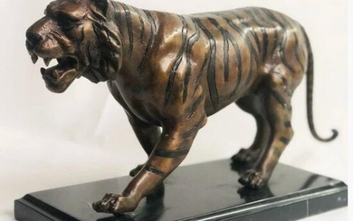 Signed Bengal Tiger Bronze Sculpture