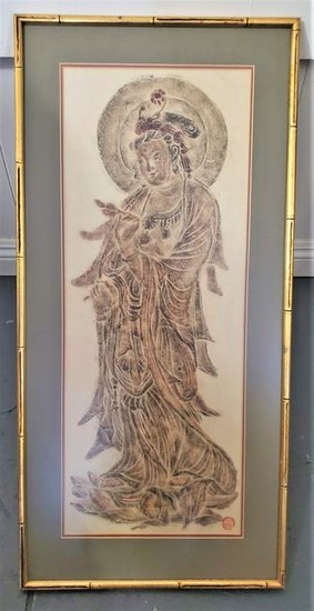 Signed Oriental Print of Asian Goddess