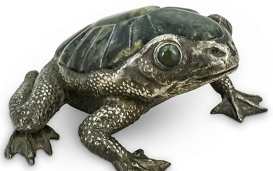 Silver Plated Bronze & Stone Frog Sculpture