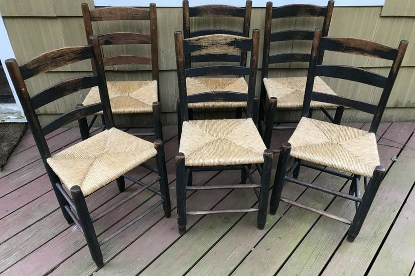 Six Antique 19th C Country American Dining Chairs