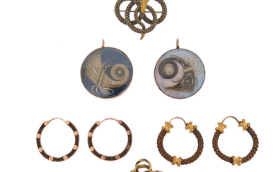 Six items of 19th century hair jewellery
