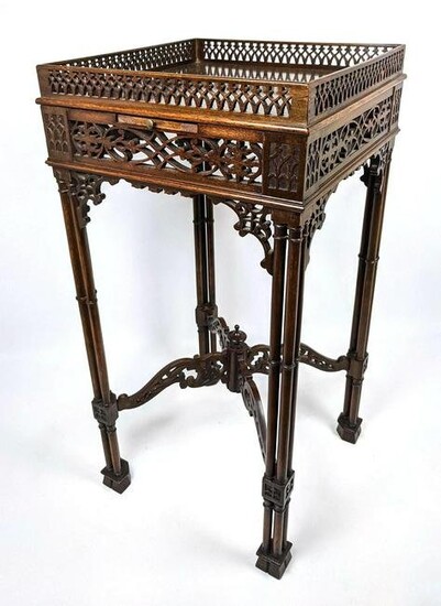 Small Square Carved Gallery Side Table Stand. Pierced c