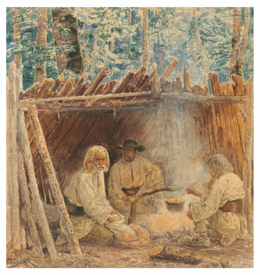 South American School, late 19th Century, Gauchos preparing their dinner