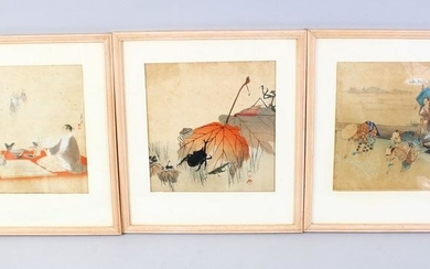 THREE 19TH CENTURY CHINESE WATERCOLOUR PAINTED PICTURES