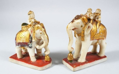 TWO 19TH CENTURY INDIAN CARVED AND PAINTED ALABASTER