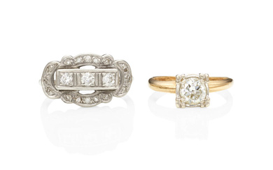 TWO BI-COLOR GOLD, WHITE GOLD AND DIAMOND RINGS