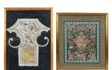 TWO CHINESE FRAMED SILK EMBROIDERED PANELS, 20TH CENTURY. To...