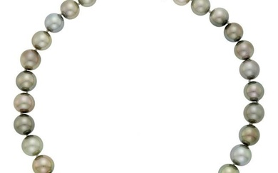 Tahitian Gray and Golden Cultured Pearl Necklace with Gold and Diamond Ball Clasp