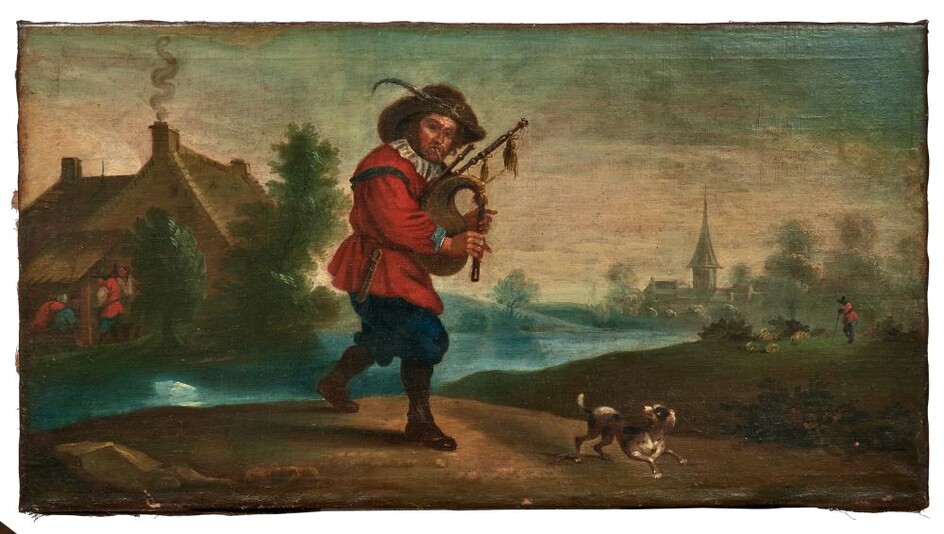 Teniers, David - Nachfolge, Dudelsackspieler mit Hund
