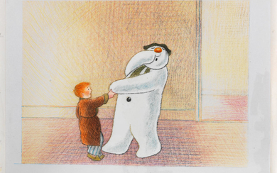 The Snowman: an original animation cel of the Snowman and James in the house