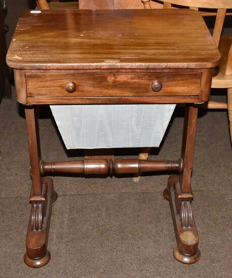 A Victorian walnut Davenport, together with a Victorian sewing/work...