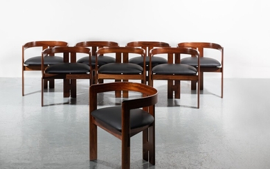 Tobia SCARPA Né en 1935Suite de huit chaises "Pigreco" - 1957Structure en bois de Santos...