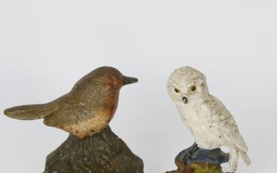 Two Antique Cast Iron and Painted Figural Bird