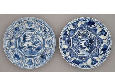 Two Chinese Kraak porcelain blue and white dishes, c1630-165...