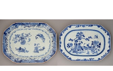Two Chinese blue and white dishes, 18th c, painted with a cr...