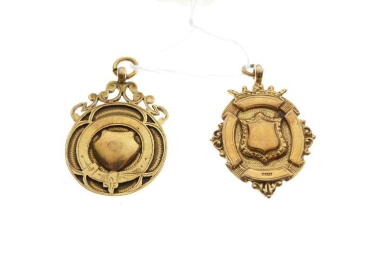 Two George V 9ct gold presentation fob medallions, Birmingham...