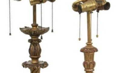 Two Gilded Wooden Lamps