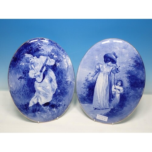 Two Royal Doulton flw blue oval Plaques, with designs of fig...