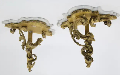 Two pairs of gilt wood wall brackets, late 19th / early 20th...