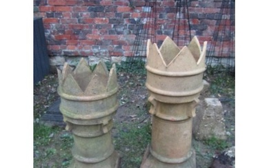 Two similar weathered Victorian crown top chimney pots, the ...