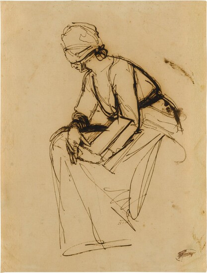 Two studies of a seated women: A) Study of a seated woman, observed from her left side B) Study of a seated woman, her right arm raised, George Romney