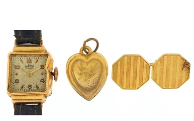 Unda, ladies 18ct gold wristwatch, 18ct gold cufflink and a ...