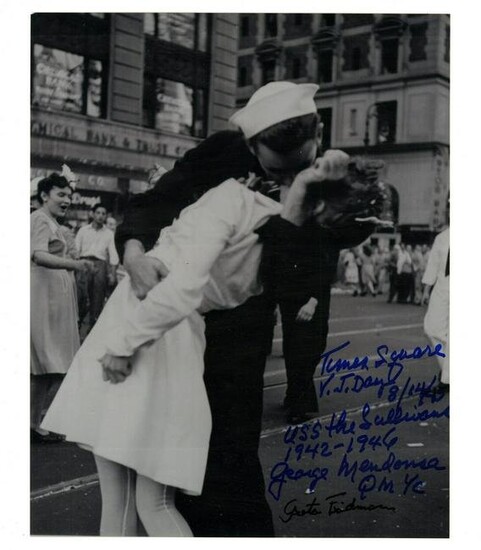 V-J Day "The Kiss" Photo Signed by George Mendonsa and