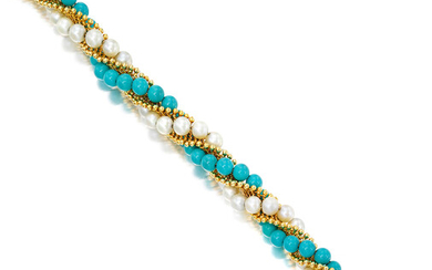 Van Cleef & Arpels, Turquoise and Cultured Pearl Bracelet, 'Twist'