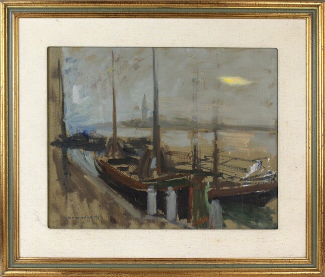 Veduta veneziana, olio su cartone, cm 34x43, entro cornice, Marco Novati (1895 - 1975)