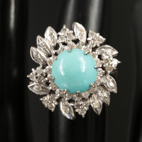 Vintage 10K Turquoise and Diamond Ring