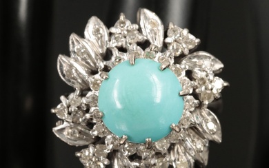 Vintage 10K Turquoise and Diamond Ring