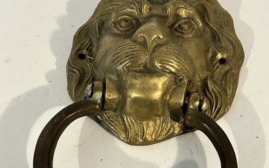 Vintage Antique Solid Brass Lion Head Door Knocker Art Nouveau
