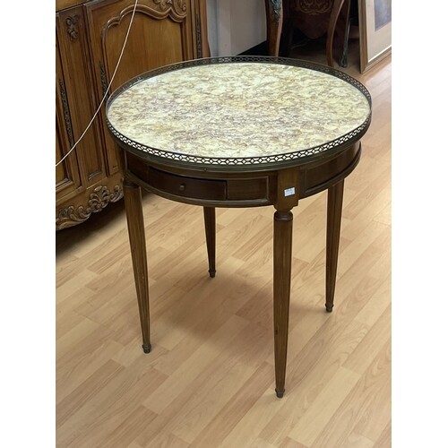 Vintage French circular marble topped briolette table, fitte...