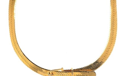 Vintage Herringbone Buckle Necklace 16.4 Grams 14 Karat Yellow Gold Italian