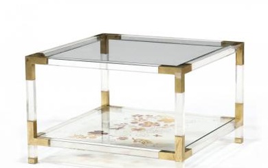 Vintage Lucite and Glass Two Tiered Table