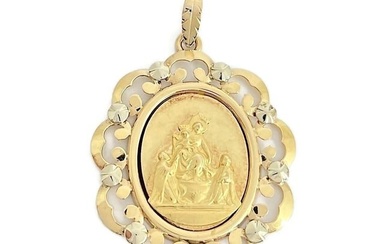 Vintage Madonna of Pompeii Religious Necklace Pendant 18K Yellow Gold, 5.39 Gram