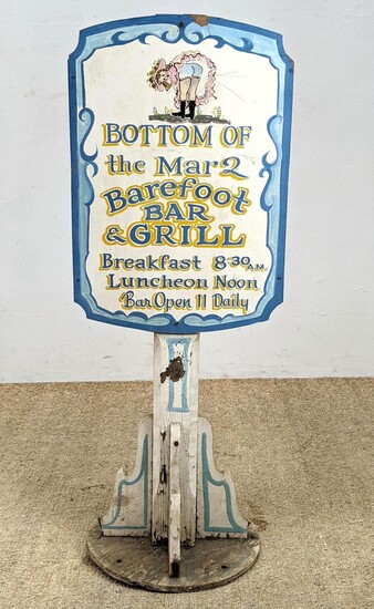 Vintage Painted Bar and Grill Restaurant Stand Up Sign.