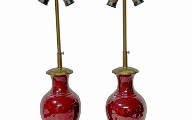 Vintage Pair of Porcelain & Bronze Lamps
