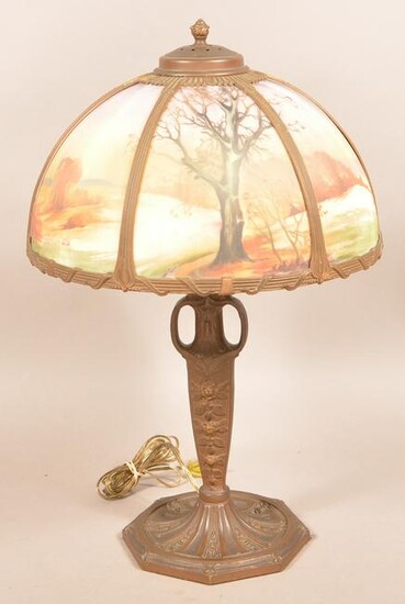 Vintage Pittsburgh-Type Painted Shade Table Lamp.
