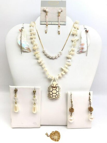 Vintage White Costume Jewelry Collection - Abalone +